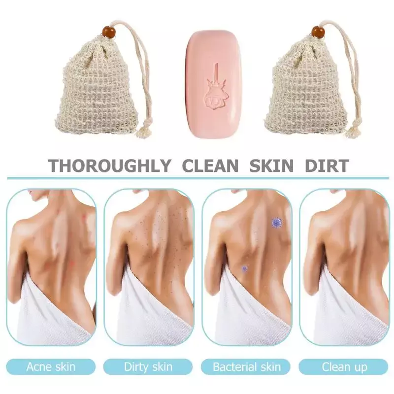 天然石鹸の形をした角質除去石鹸バッグ,再利用可能なシャワーバッグ,巾着泡,30パック
