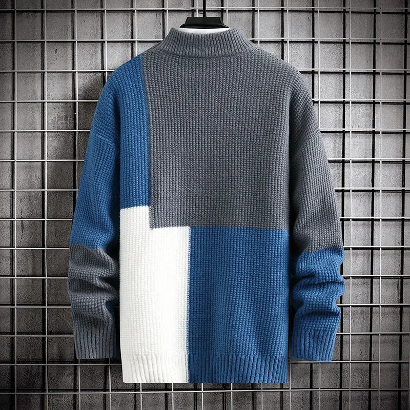 Мужской трикотажный свитер с геометрическим принтом, с круглым вырезом