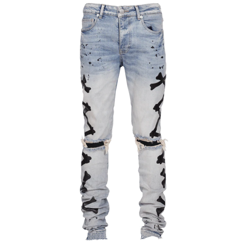 Pantalones vaqueros rasgados de Color degradado para hombre, Jeans rasgados de puntos blancos, ajustados, ropa de mezclilla con cremallera, 2023
