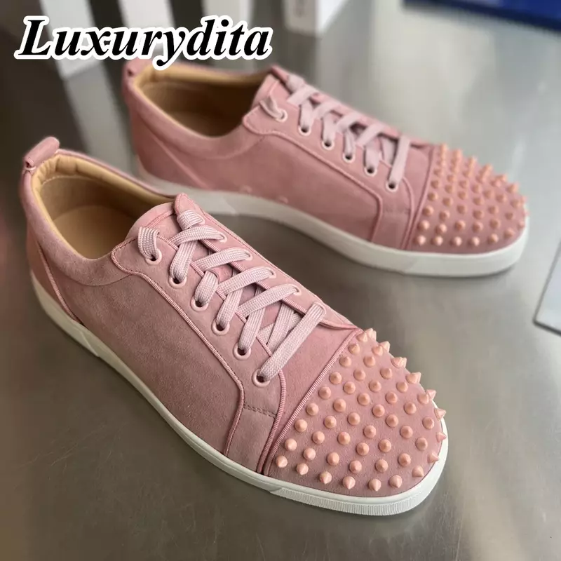 Luxueuze Designer Heren Casual Sneakers Echt Lederen Rode Zool Luxe Dames Tennisschoenen 35-47 Mode Unisex Loafers Hj1416