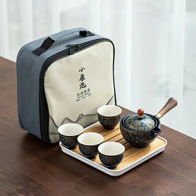 Porcelana chiński Gongfu zestaw herbaty przenośny czajniczek zestaw z 360 obrót ekspres do herbaty i zaparzaczem przenośne wszystko w jednym prezent torba