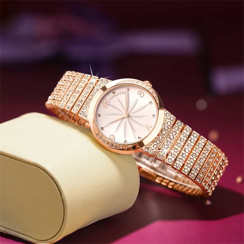 Weelucks k1001 relógio de quartzo de luxo das mulheres relógios de diamante completo banda à prova dwaterproof água moda elegante relógio esportivo para mulher 2022 novo