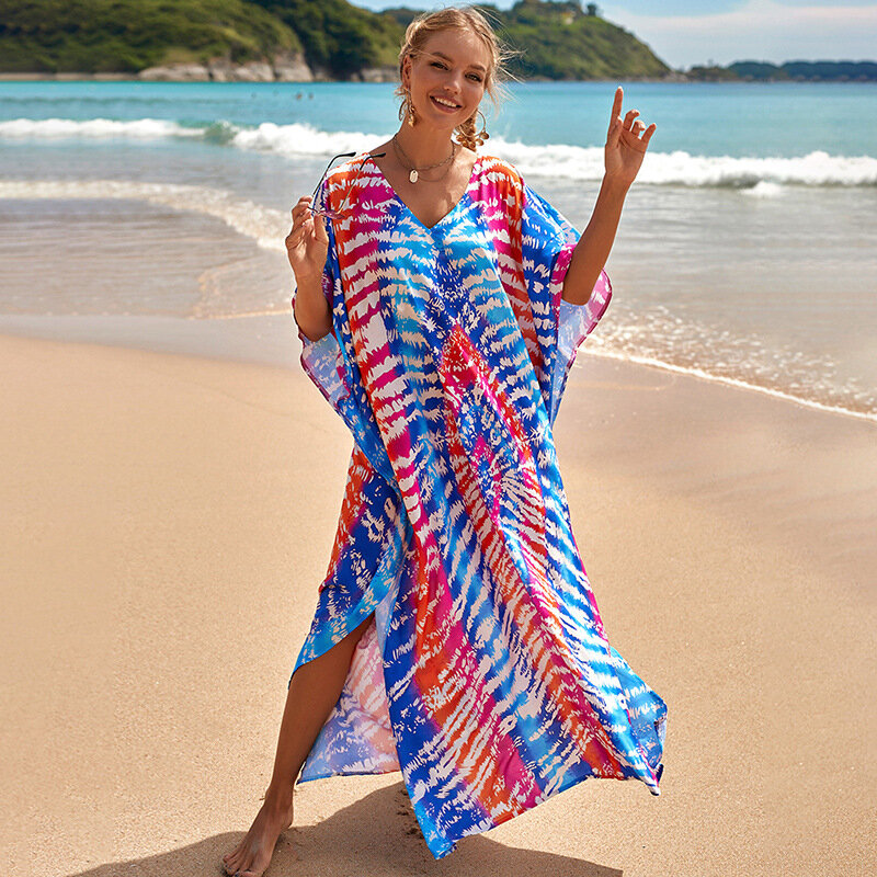 Nuova gonna stampata in cotone abito allentato Beach Vacation Bikini costume da bagno Cover Up camicia di protezione solare per le donne