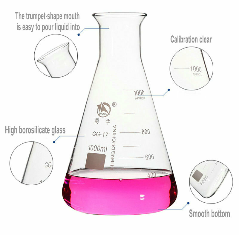 1 pezzo 50ml/100ml/150ml/200ml/250ml/300ml/500ml/1000ml boccetta conica in vetro borosilicato Erlenmeyer per apparecchiature chimiche da laboratorio