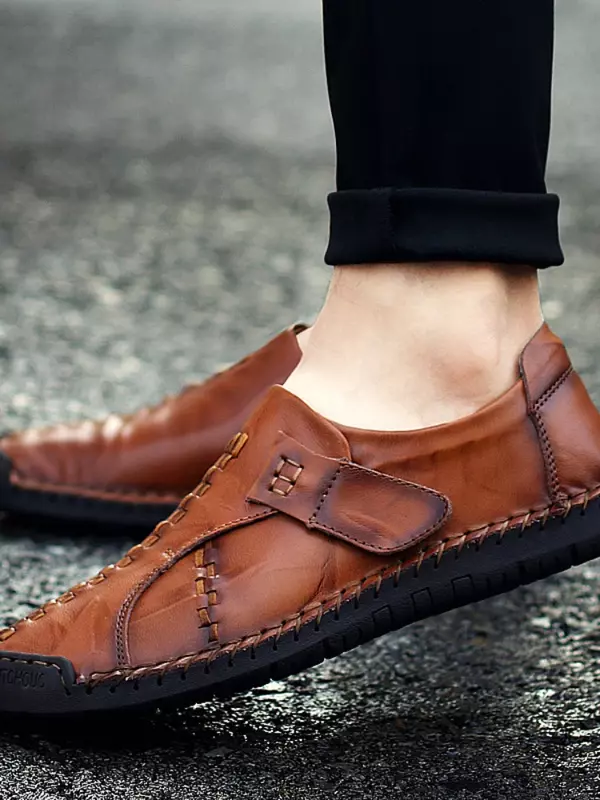 Zapatos informales de cuero de vaca para hombre, mocasines ligeros de fondo suave para conducir, calzado plano sin cordones