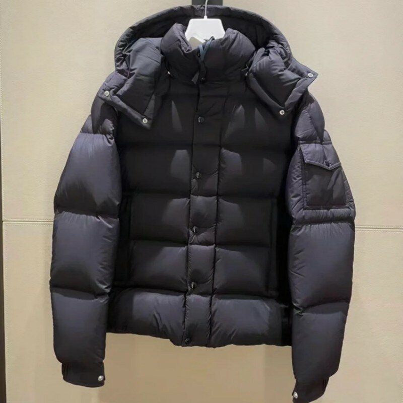 Jesienno-zimowa męska kurtka puchowa z kapturem Y2K Casualowa kurtka Matowa powierzchnia luźna, ciepła, modna jednorzędowa kurtka męska