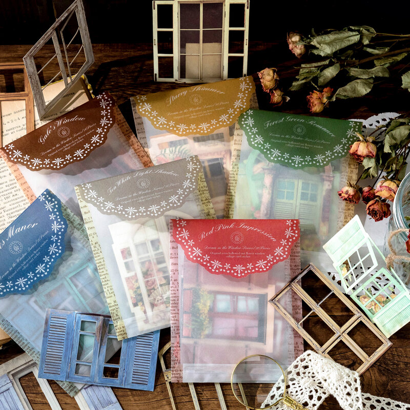 Pegatinas Vintage huecas para puerta y ventana, 10 hojas, decoración de diario Diy, planta, flor, álbum de recortes, papelería Kawaii