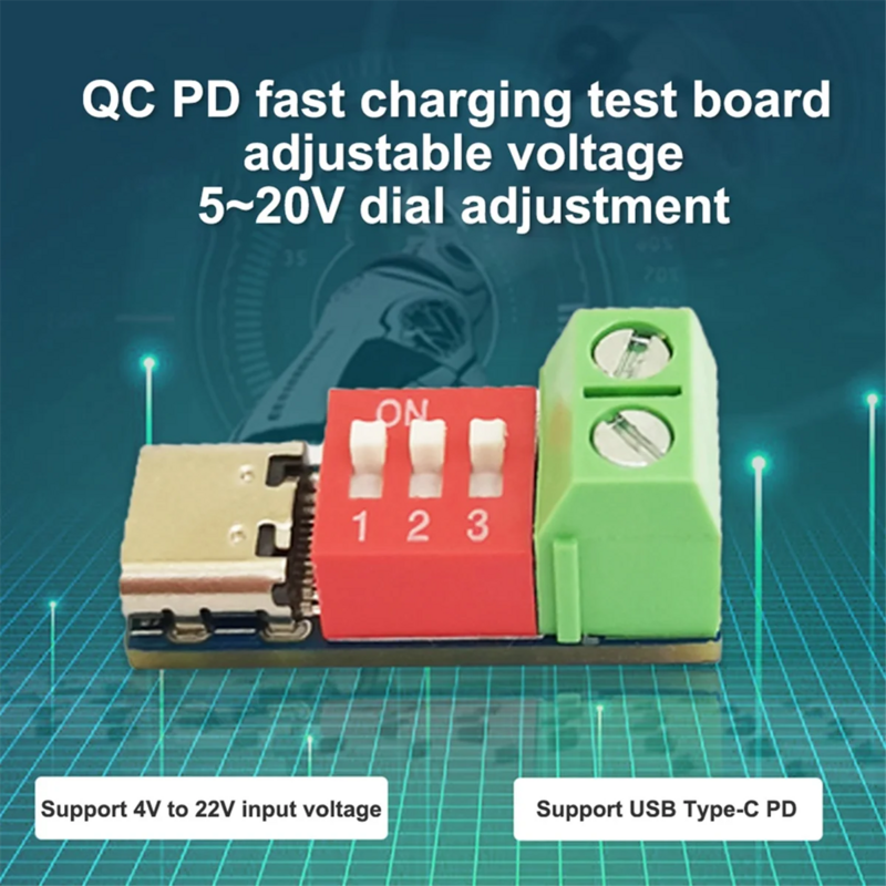 タイプC pd qcトリガー、5v-20v dc、調整可能な電圧パワーモジュール、ダイヤル調整、急速充電、仮想モジュール2個