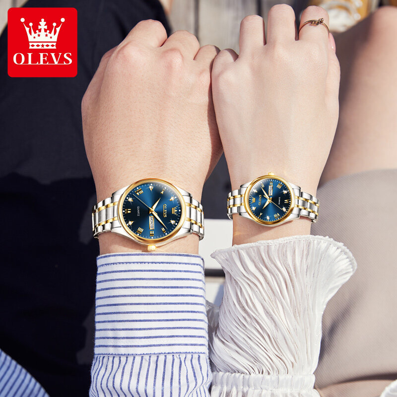 OLEVS-Montre de couple en acier inoxydable pour hommes et femmes, montre-bracelet à quartz Shoe, étanche, marque de mode, luxe, nouveau