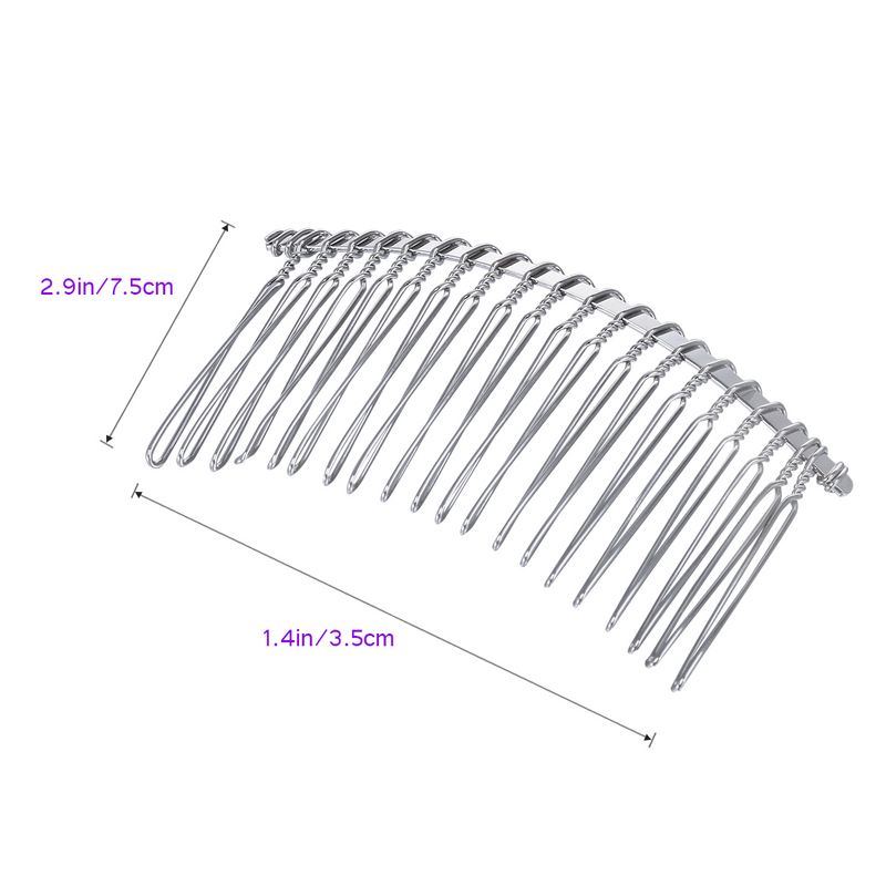 TINKSKY sisir klip rambut kawat logam DIY mewah 20 gigi 78cm 3 buah sisir kerudung pernikahan pengantin (perak)