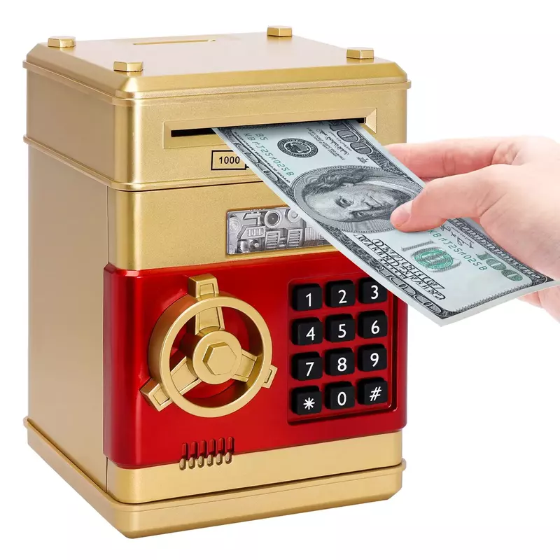 Kotak uang elektronik untuk hadiah anak, kotak uang celengan otomatis Mini aman dengan kode dan kunci