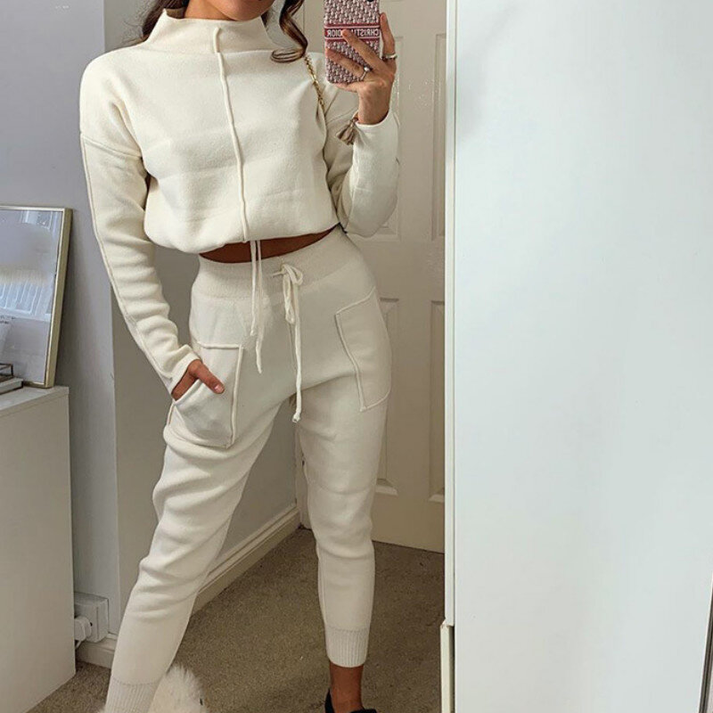 New Women Autumn Spring Tracksuit 2 Piece Set Sportswear Tops +  Pants Ladies Fashion Solid Sets Clothing Full Length Streetwear