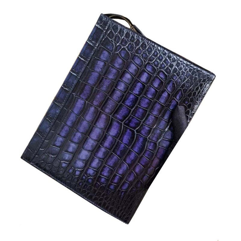 Yingshang-Bolso de mano de piel de cocodrilo para hombre, bolso de mano de color azul