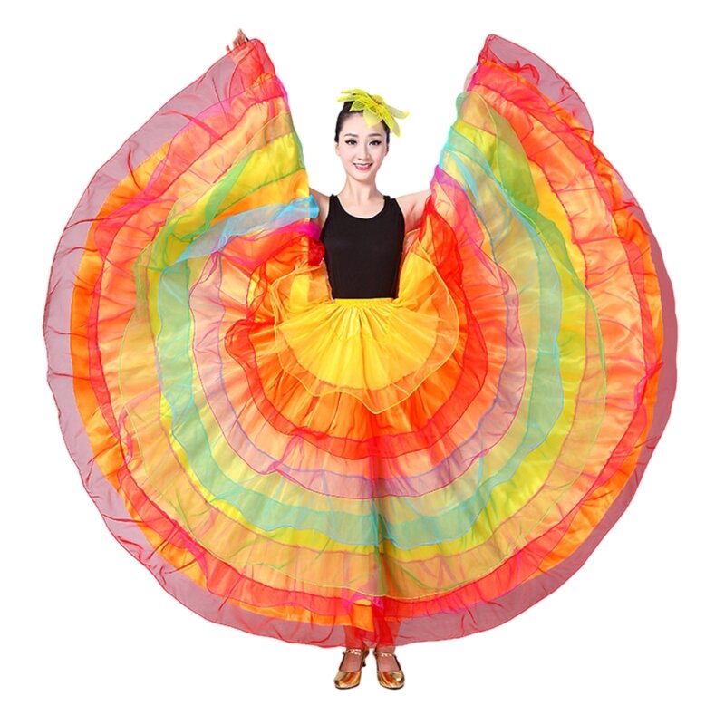 Damska warstwowa długa spódnica hiszpańska spódnica do tańca byka spódnica do tańca brzucha duża huśtawka kostium Flamenco