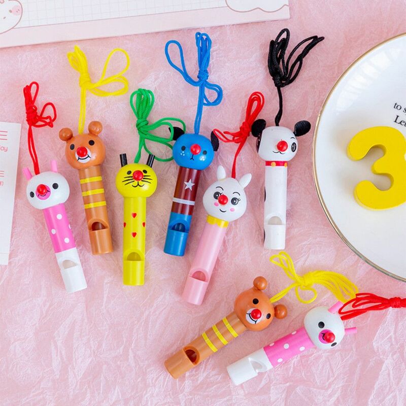 Wielokolorowe przyjęcie kształt zwierząt upominki dekoracje dla dzieci prezenty urodzinowe drewniane gwizdki Baby Shower Noice Maker zabawki dla dzieci