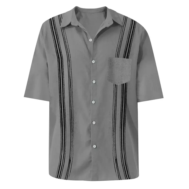 Рубашка мужская с отложным воротником, хлопок и лен, Повседневная Формальная пляжная блузка с коротким рукавом, однотонная, лето