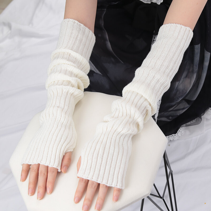 Women Long Fingerless Gloves Soft Female Glove Lolita Kawaii Mitten Winter Warmer Knitted Arm Sleeve Girls Punk Gothic Gloves