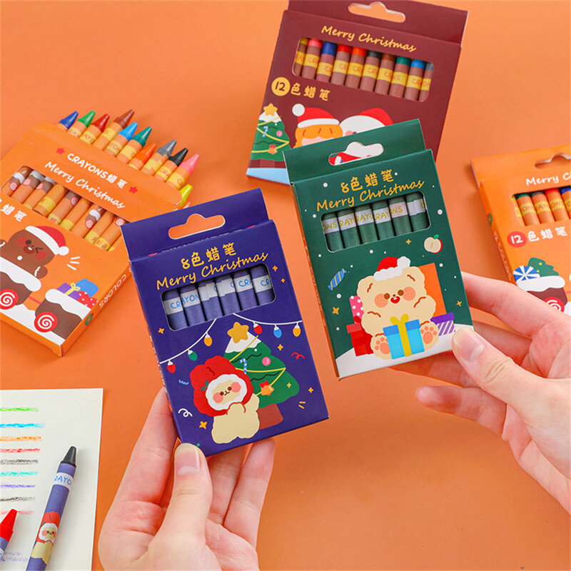 Crayons Set For Kids 8/12 Colors Christmas Toddler Crayons Non-Toxic Baby Crayons Coloring Art Supplies Students Kids Stationery