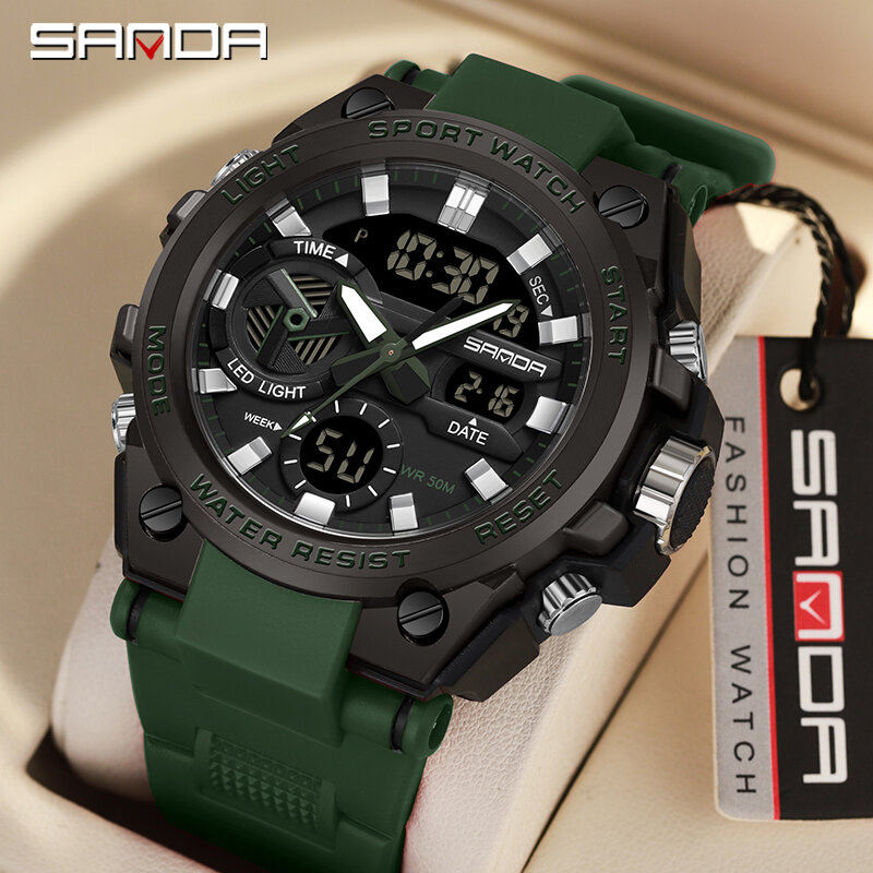 SANDA 3311 męska studencka moda młodzieżowa Trend wojskowy wielofunkcyjny Nightlight wodoodporny elektroniczny zegarek cyfrowe zegarki na rękę