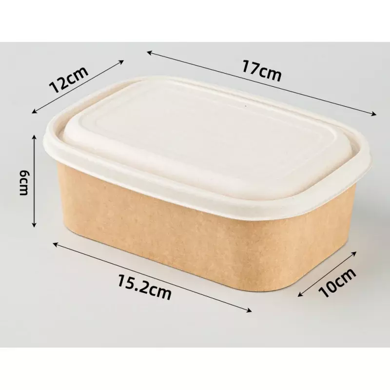 Kustom product500ml 650ml 750ml 1000ml sekali pakai makanan persegi panjang wadah sup mangkuk kertas Kraft dengan tutup