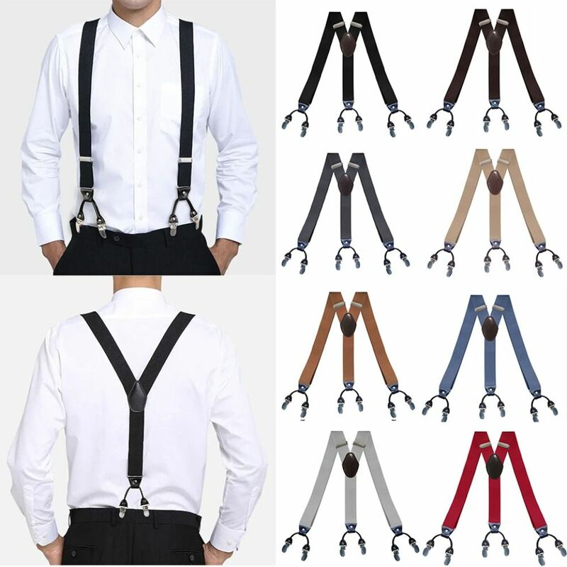 3.5cm Wide Braces Suspenders Adjustable Strap Clip 6 Clips Trouser Straps Belt Wedding Party Y Shape Elastic Braces Men Women
