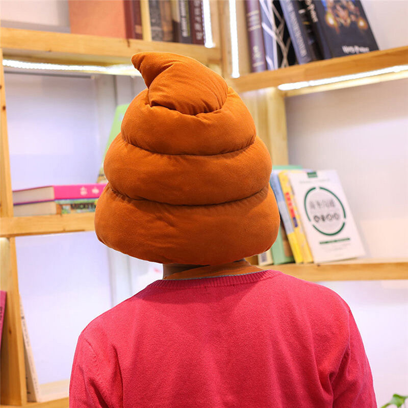 Sombrero de peluche con forma de caca falsa, juguete de peluche creativo, gorra de cabeza completa, regalo de mordaza, foto de fiesta de Cosplay