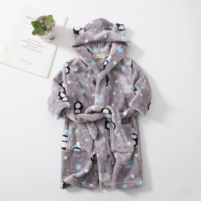 Winter Children Bath Robes 2023 New Cartoon Pajamas Boy Girl Flannel Sleepwear Kids Clothing Baby Warm Bathrobe Casual Homewear