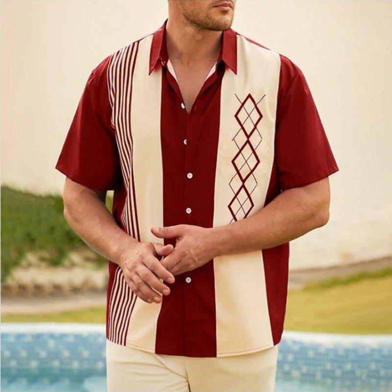 Neues 50er Jahre Bowling Shirt für Männer gestreifte lässige atmungsaktive Kurzarm hemden Sommer Streetwear