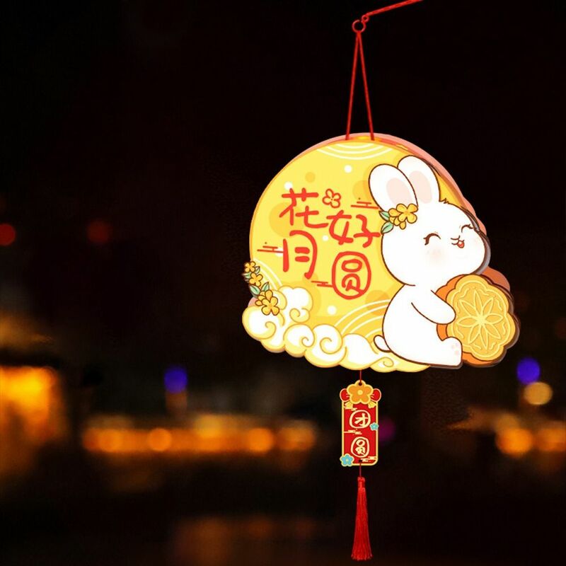 Handmade Mid-Autumn Lantern DIY Materials Good Luck Blessings Chinese Style Lantern Lamp With LED Light Rabbit