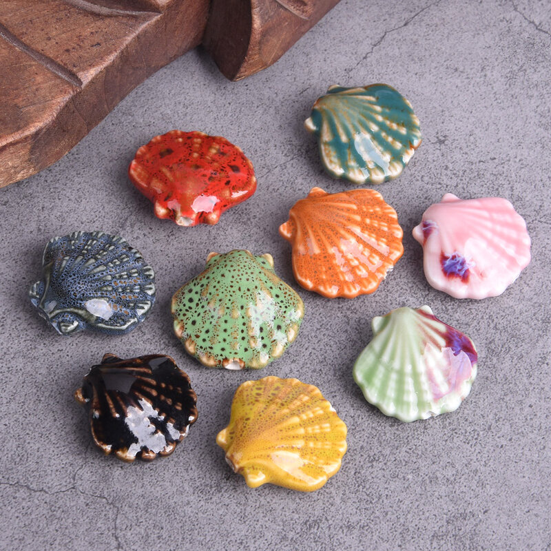 5pcs Scallop Shape 30x28mm Glossy Fancy Flamed Glazed Ceramic Porcelain Loose Beads For Jewelry Making DIY Findings