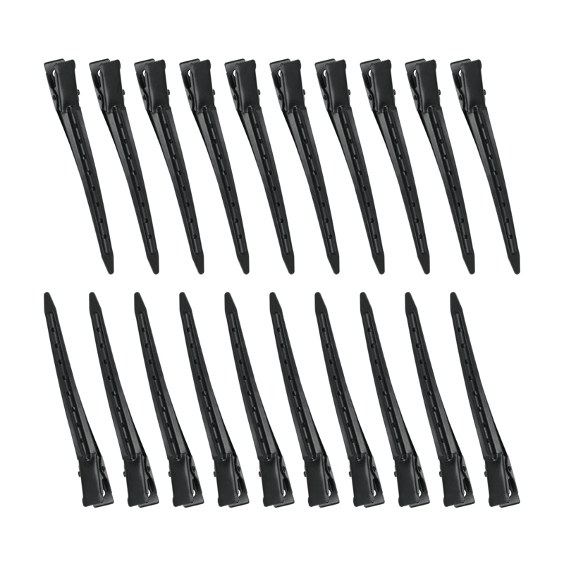20 buah klip keriting buaya logam hitam 3.5 inci klip rambut tagihan bebek dengan klip penataan lubang untuk ekstensi rambut Salon