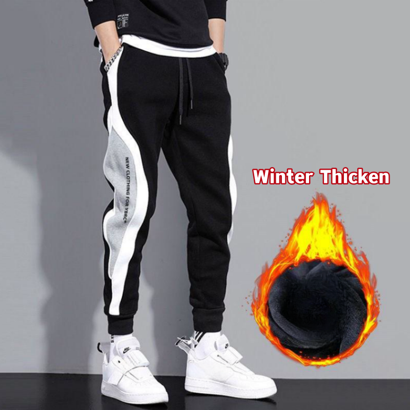 Jesienno-zimowe męskie szerokie luźne spodnie na co dzień modne patchworkowe spodnie cieplejsze polarowe długie ocieplone spodnie spodnie dresowe spodnie joggery