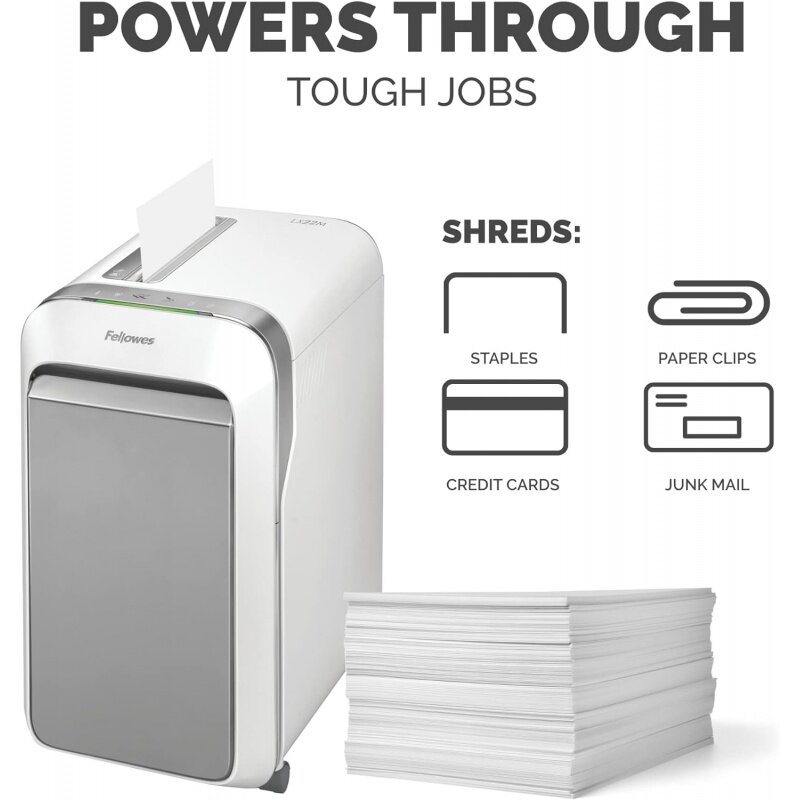 Fellowes ‎Powershred LX22M 20-Sheet 100% Jam-Proof Micro Cut Paper Shredder for Office and Home, White 5263201