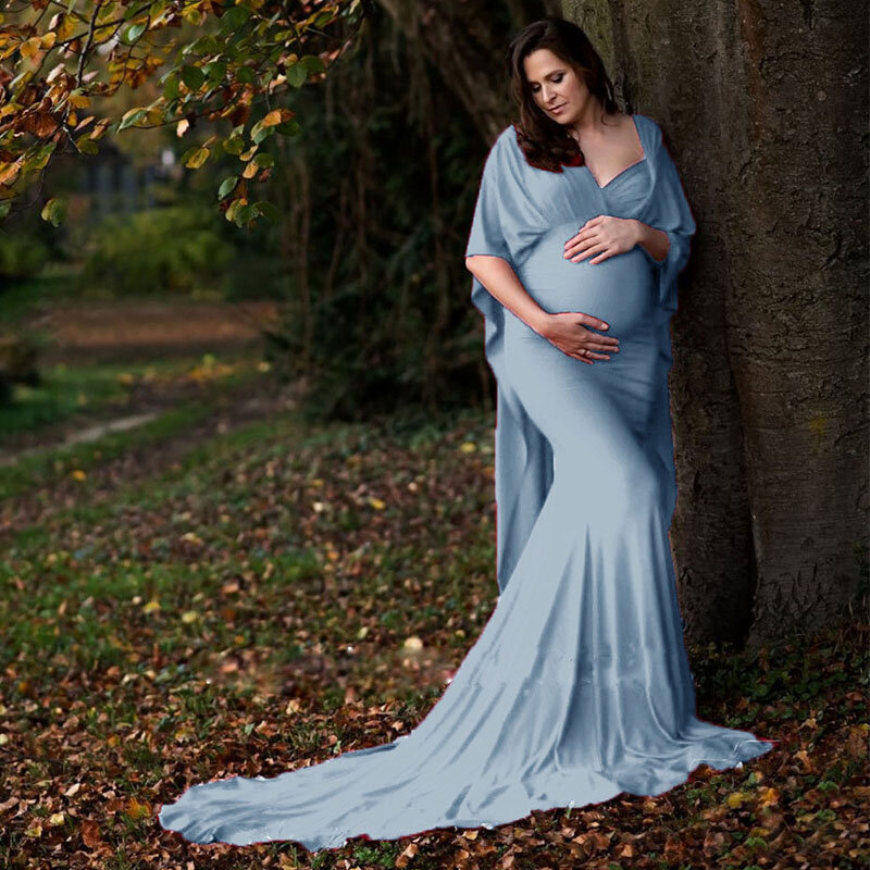 Cloak Design Flying Dresses for Pregnant Women Photo Session Elegant Premama Floor Length Maxi Martenity Dresses for Baby Shower