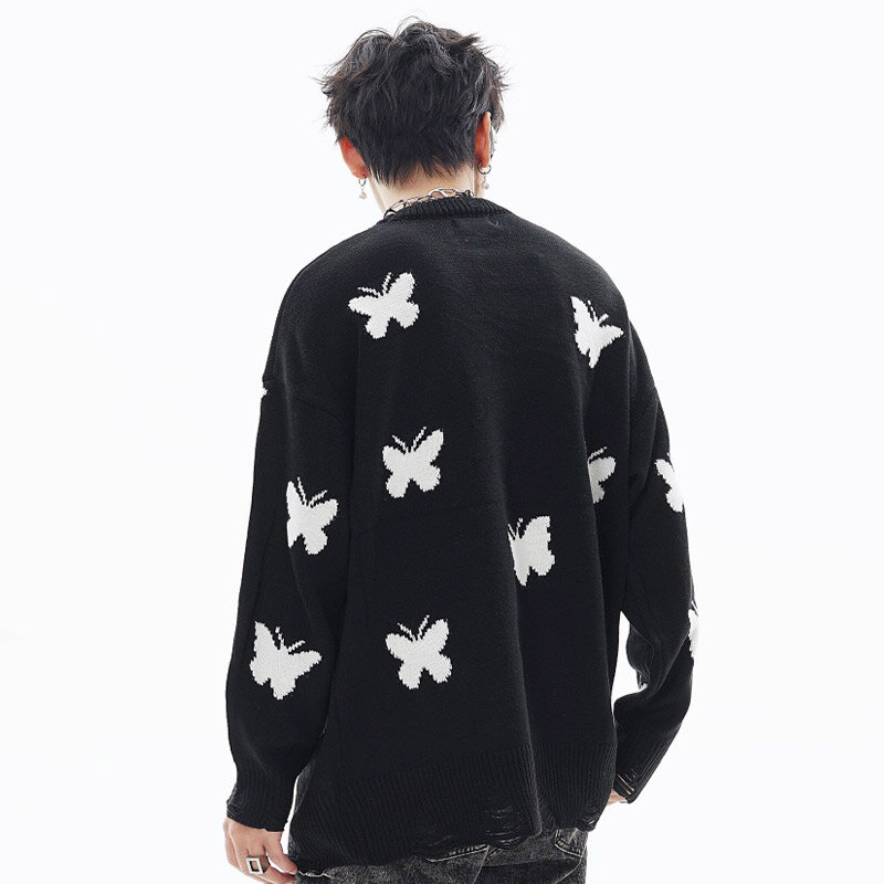 Мужской Свободный пуловер Aolamegs, повседневный трикотажный пуловер оверсайз в стиле хип-хоп с графическим рисунком бабочки Y2K, уличная одежда для пар