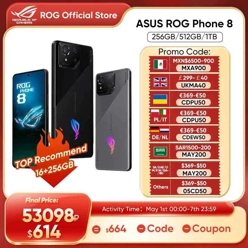 ASUS-teléfono inteligente ROG 8, Smartphone con Snapdragon 8 Gen 3, 5G, pantalla e-sports de 2024 pulgadas, 6,78 HZ, carga de 65W, NFC, 165
