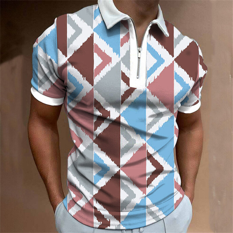 Men's Summer Fashion Personality Digital Printing Zipper POLO Shirt