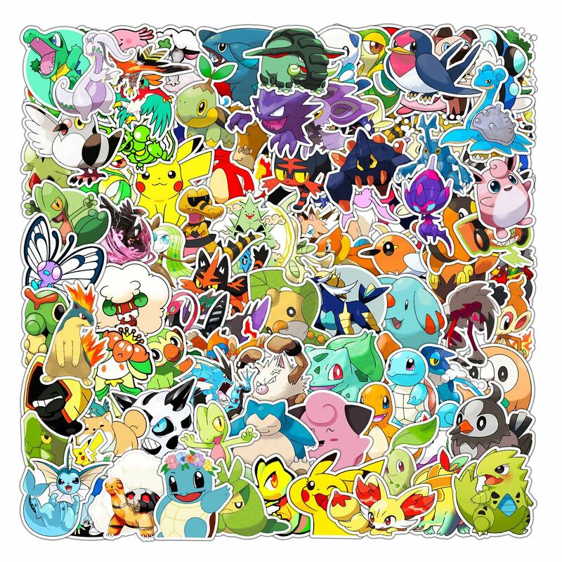 Pokémon Kawaii Pikachu Adesivos para Motocicleta, Telefone, Carro, Skate, Decalque para Laptop, Brinquedo Clássico, Impermeável, 10 Pcs, 50 Pcs, 100 Pcs, 200Pcs