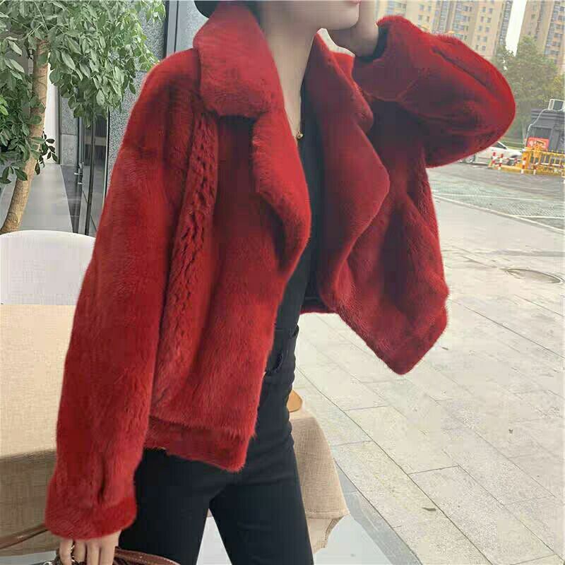 Nova primavera e outono vison veludo imitação de pele casaco feminino solto e casual all-match coreano moda terno curto lapela