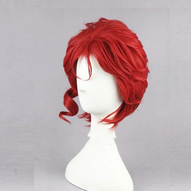 Kakyoin Noriaki cabelo sintético Cosplay perucas, 14 ", vermelho, encaracolado, curto, alta temperatura, de JOJO