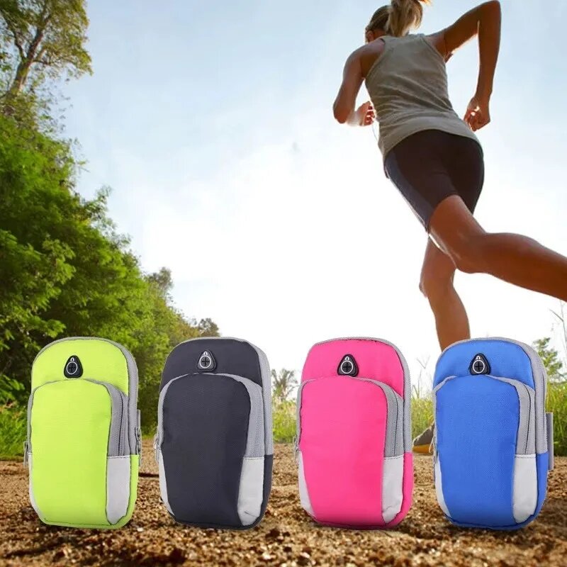 Tas ponsel olahraga, tas lengan lari, kunci telepon genggam Universal, tas paket lengan olahraga luar ruangan dengan lubang Headset gaya sederhana