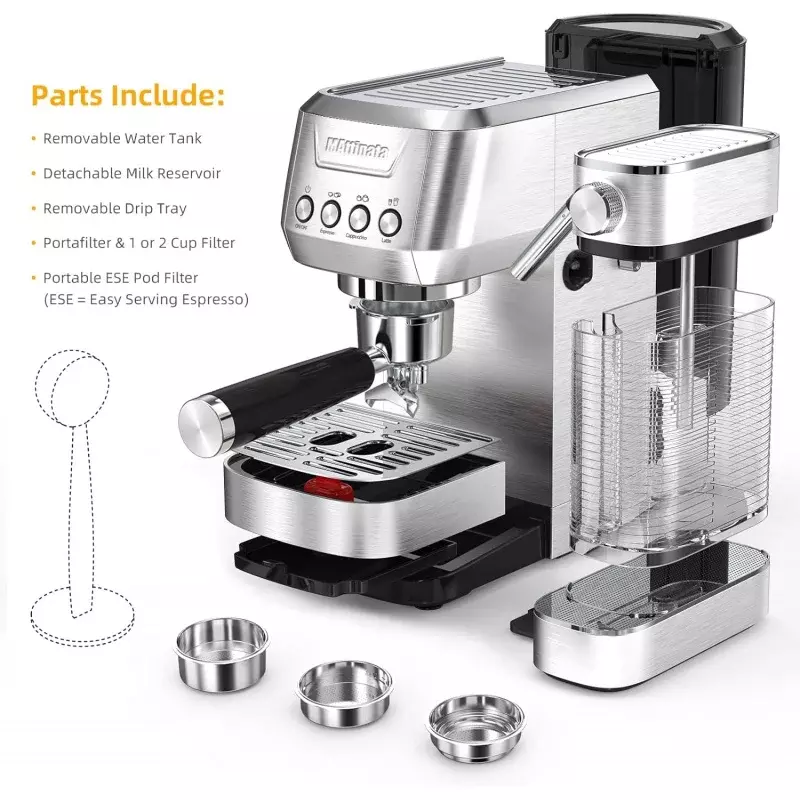 Espresso Machine, 20 Bar Cappuccino Machines for Home, Latte Machine with Automatic Milk Frother, Coffee Maker with Dual Wall &a