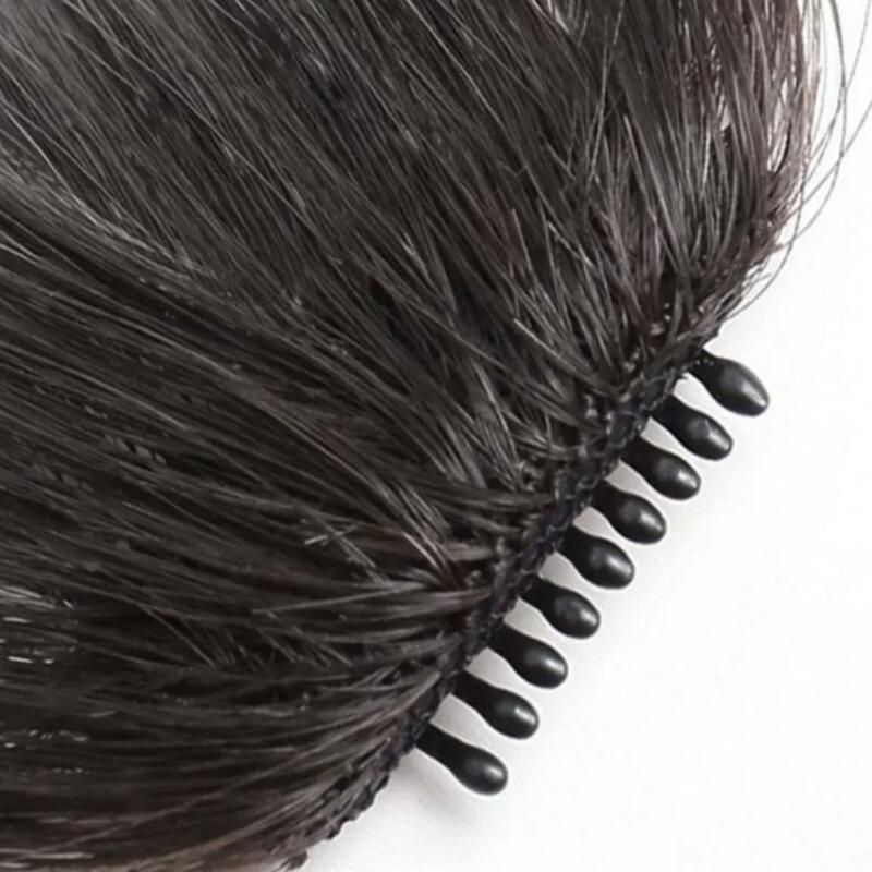 Wig ekstensi rambut poni dahi alami untuk wanita, 20cm poni ekstensi rambut palsu lurus warna hitam cokelat, rambut sintetis berjumbai