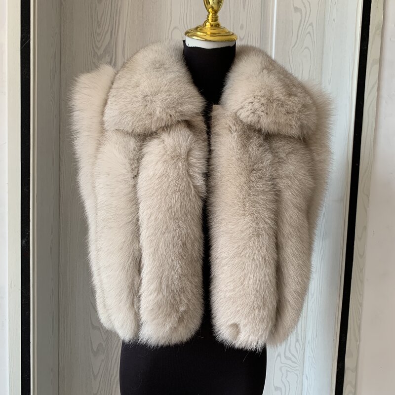 2023 new real fox fur vest short fashion women autumn-winter natural fur lapel vest vertical row fur jacket 100% authentic fur