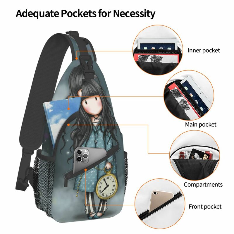 Santoro Gorjuss Doll Crossbody Sling Bag Casual Chest Bag Cartoon Shoulder Backpack Daypack for Hiking Outdoor Sports Satchel