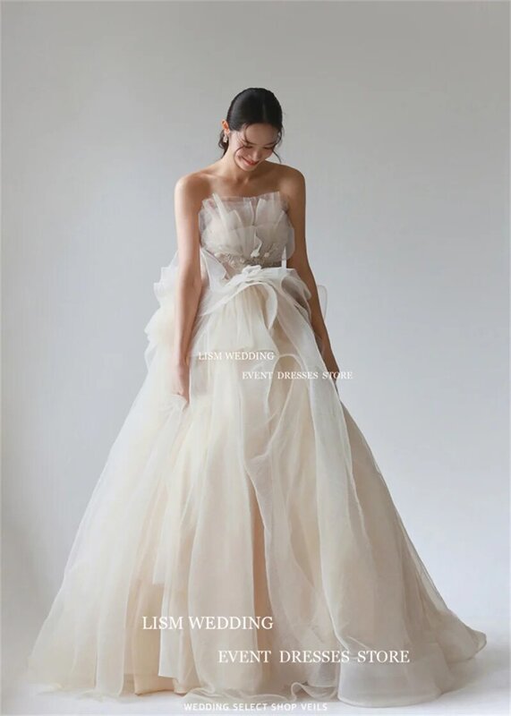 LISM Fairy abiti da sposa senza spalline cinturino per Spaghetti lunghezza del pavimento abiti da sposa formali vestidos de novia donne coreane servizio fotografico
