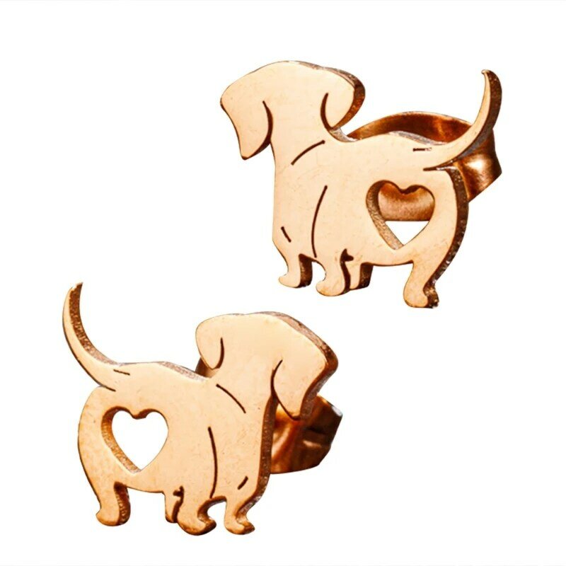 Pendientes con tachuelas perro salchicha encantadores 652F, joyería con orejas Animal, Material aleación, pendientes