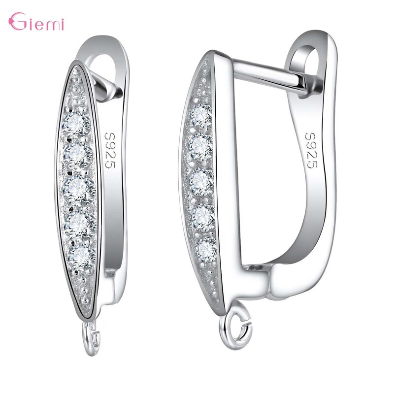 Delicate 925 Sterling Silver Cubic Zirconia Earrings Hoop Hook for Jewelry Making Brincos Finding Accessories