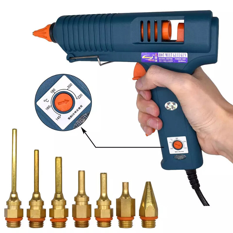 Hot Melt pistola de cola com controle de temperatura, 150W, 11mm cola varas, cobre puro bocal, para casa DIY, fabricação industrial Uso