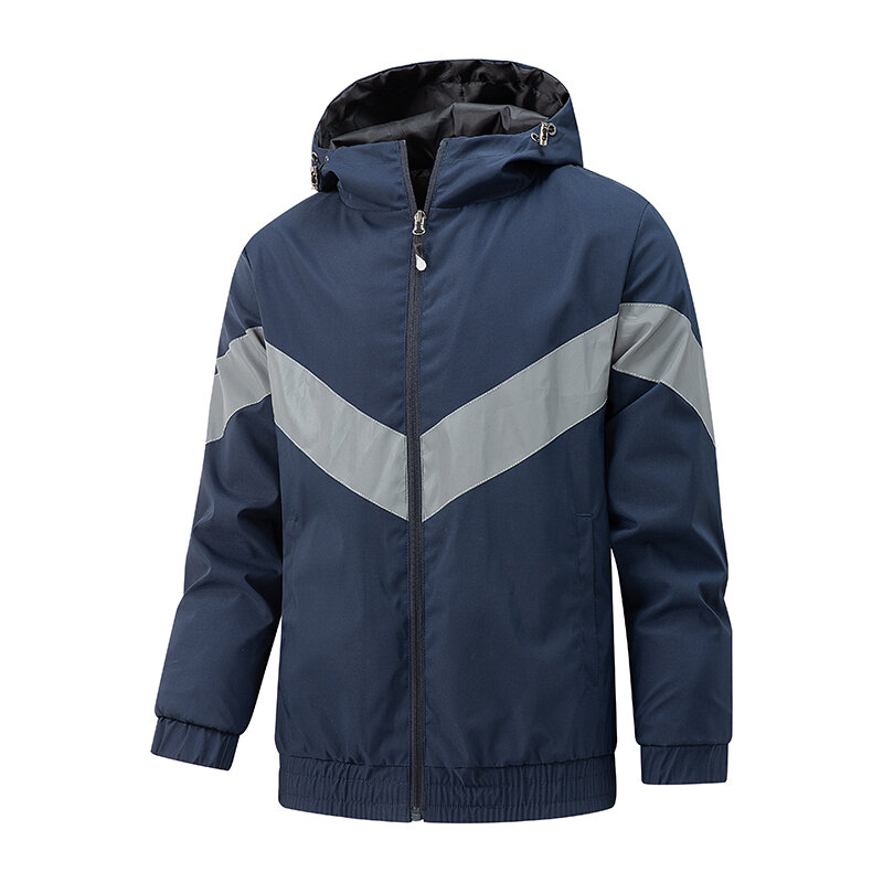 Men Hooded Thin Style Jacket Vintage Reflective Strips Sport Coat Waterproof Outdoor Windbreaker Jacket Patchwork Oversize Coat